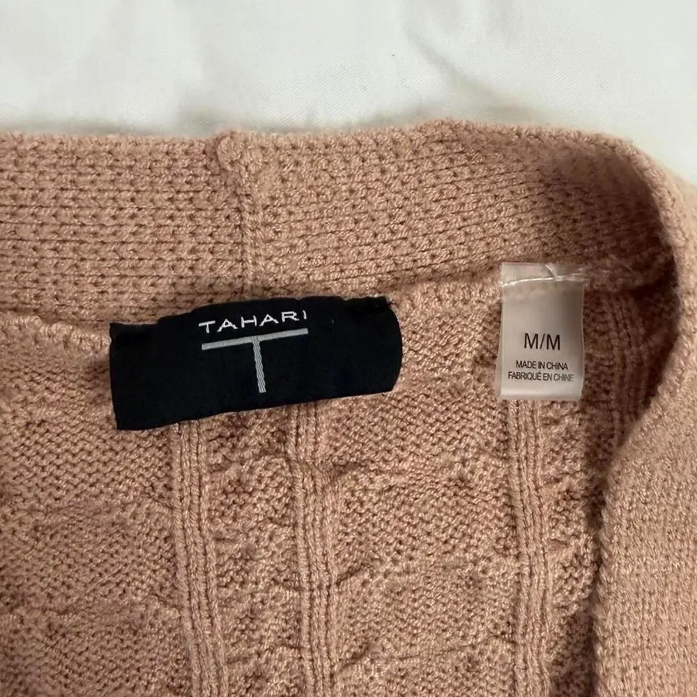 Tahari Camel Cable Knit Button Front Cardigan Sweater Women’s M